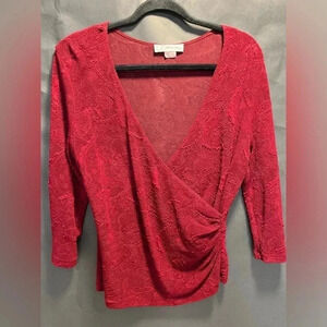 Dress barn made in the USA women’s large V neck long sleeve burgundy blouse